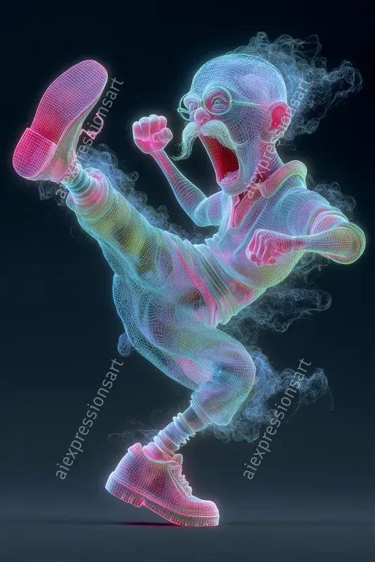 Cyberpunk Neon Wireframe Caricatures
