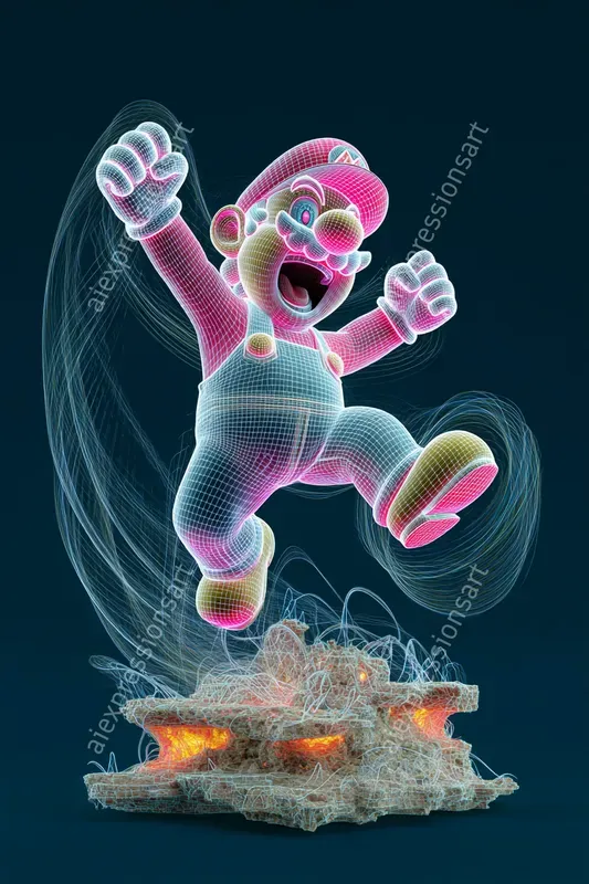 Cyberpunk Neon Wireframe Caricatures