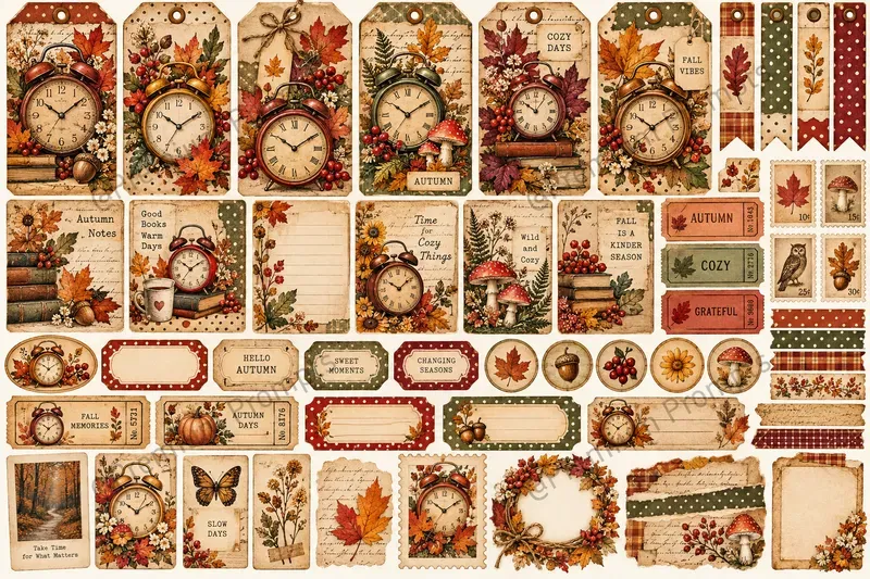 Autumn Polka Dot Vintage Ephemera Sets