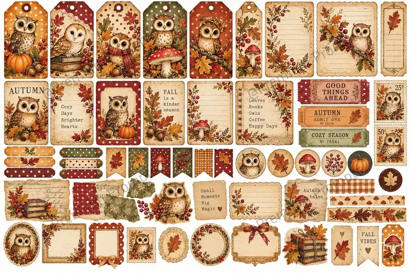 Autumn Polka Dot Vintage Ephemera Sets