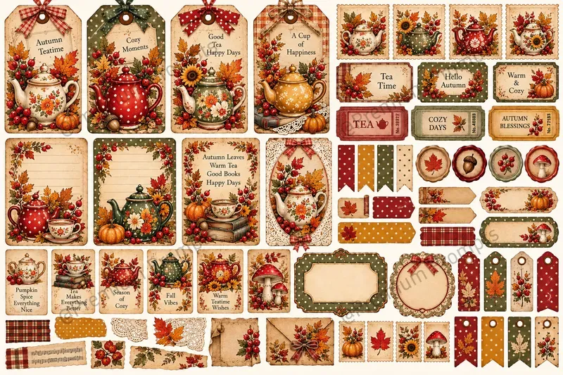 Autumn Polka Dot Vintage Ephemera Sets