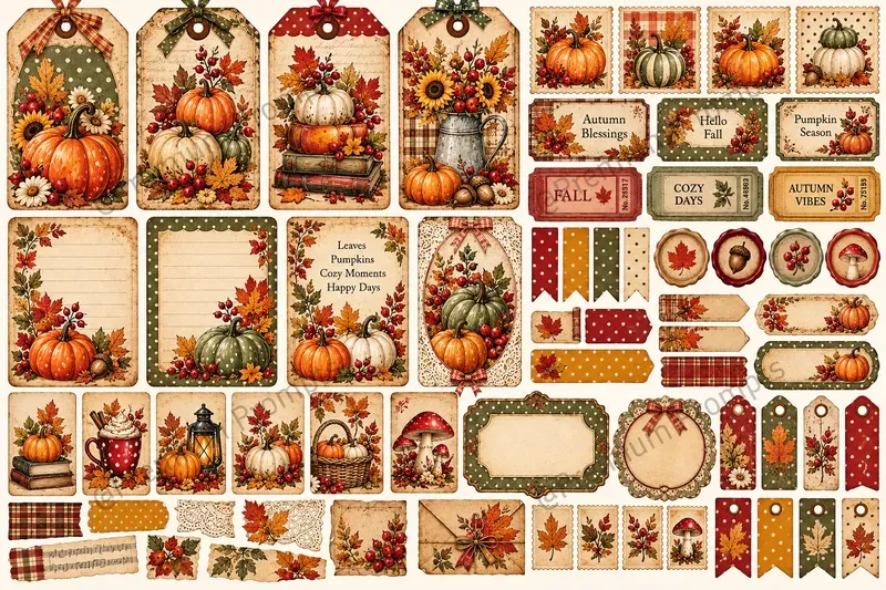Autumn Polka Dot Vintage Ephemera Sets