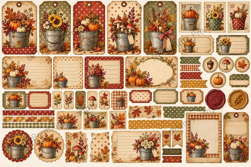 Autumn Polka Dot Vintage Ephemera Sets
