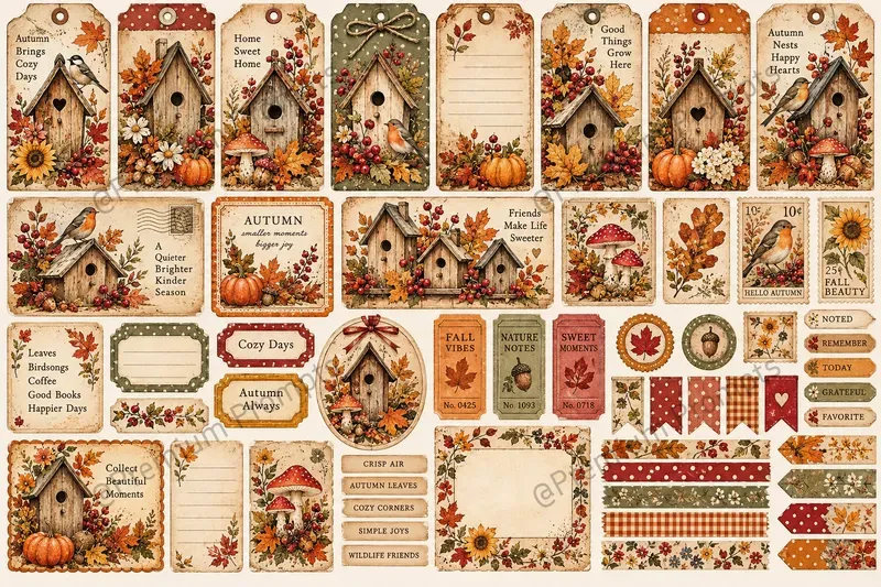 Autumn Polka Dot Vintage Ephemera Sets