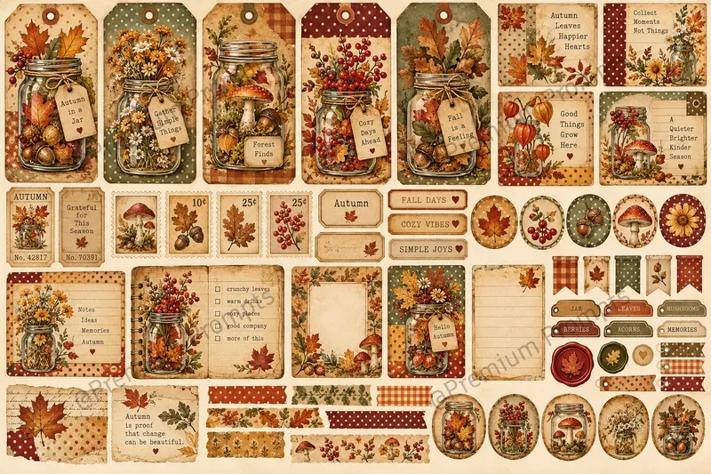 Autumn Polka Dot Vintage Ephemera Sets