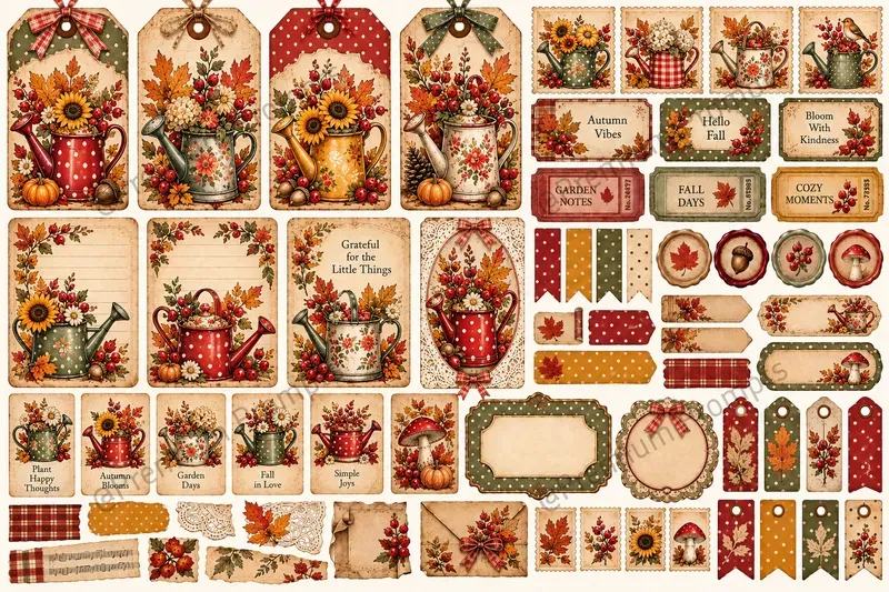 Autumn Polka Dot Vintage Ephemera Sets