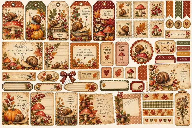 Autumn Polka Dot Vintage Ephemera Sets