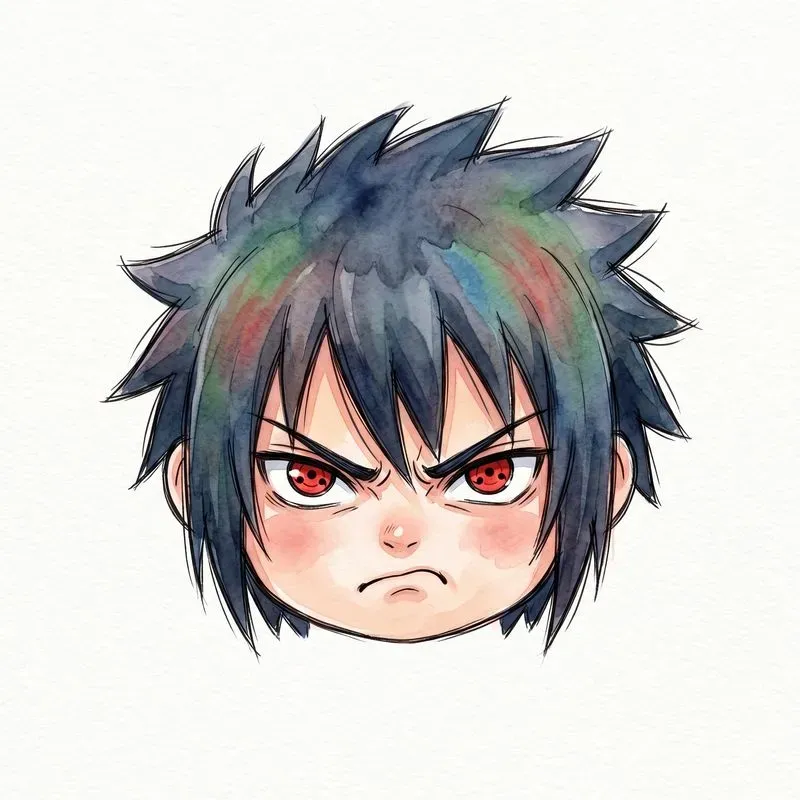 Chibi Head Watercolor Sketch Icons