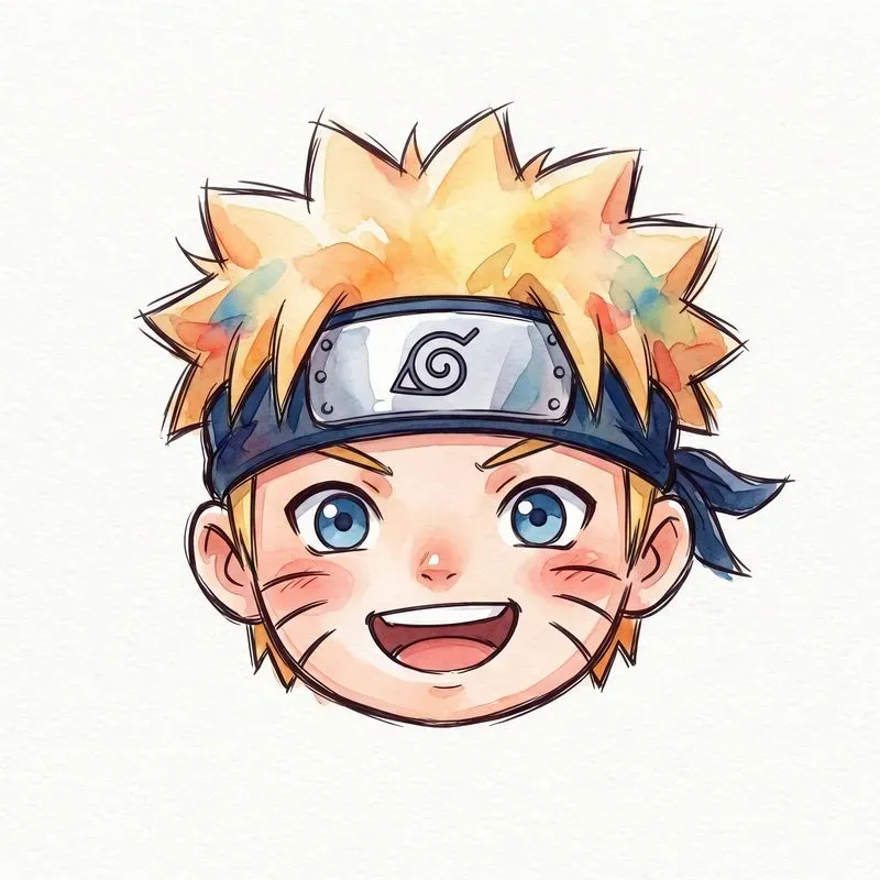 Chibi Head Watercolor Sketch Icons