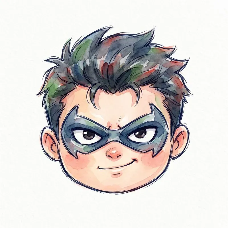 Chibi Head Watercolor Sketch Icons