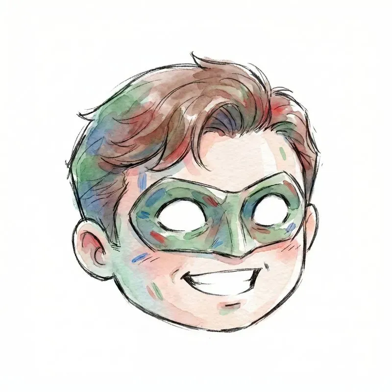 Chibi Head Watercolor Sketch Icons