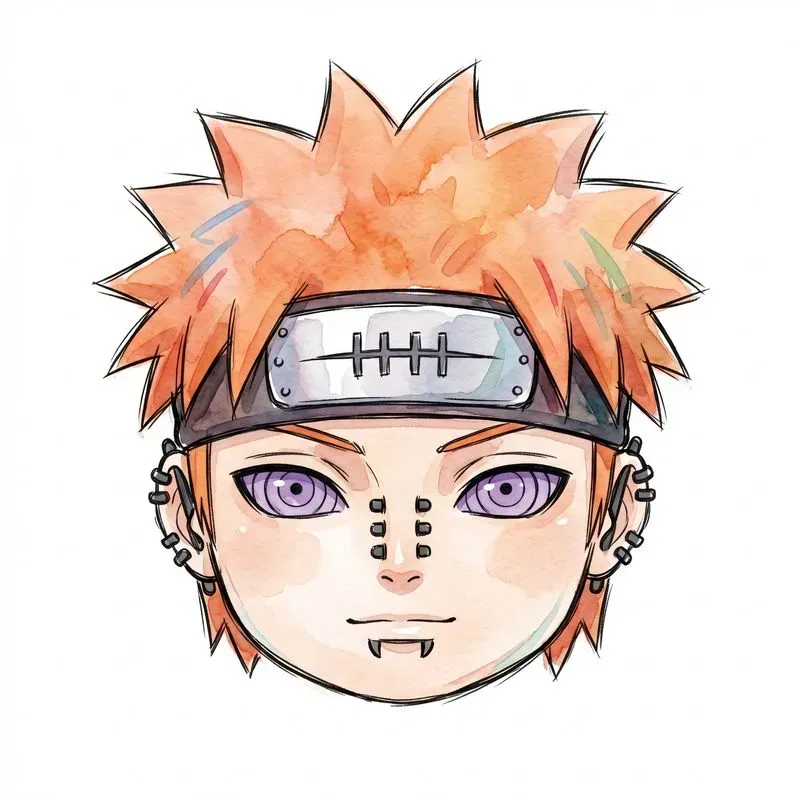 Chibi Head Watercolor Sketch Icons