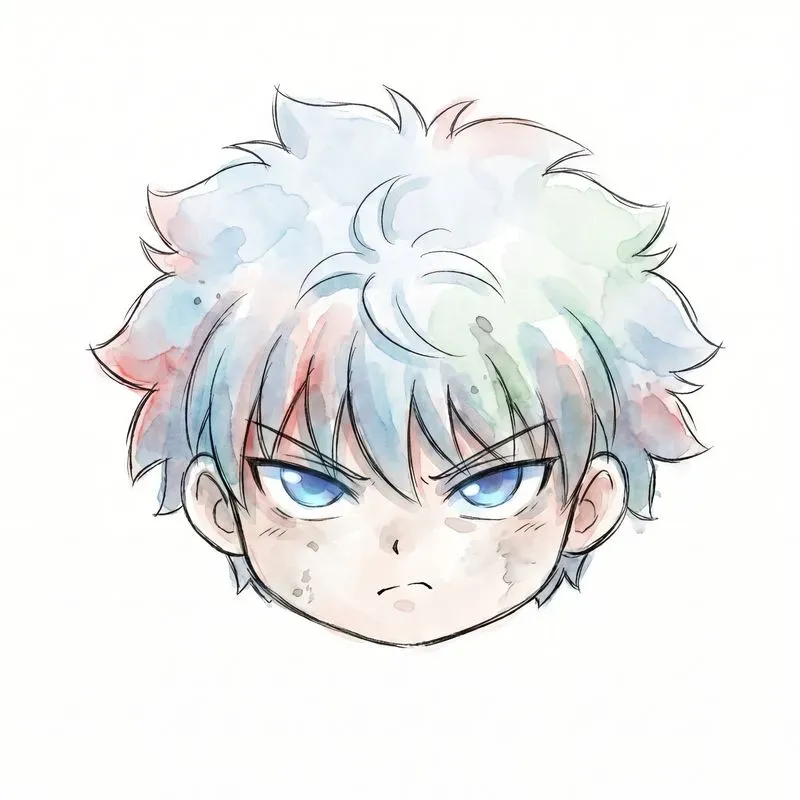 Chibi Head Watercolor Sketch Icons