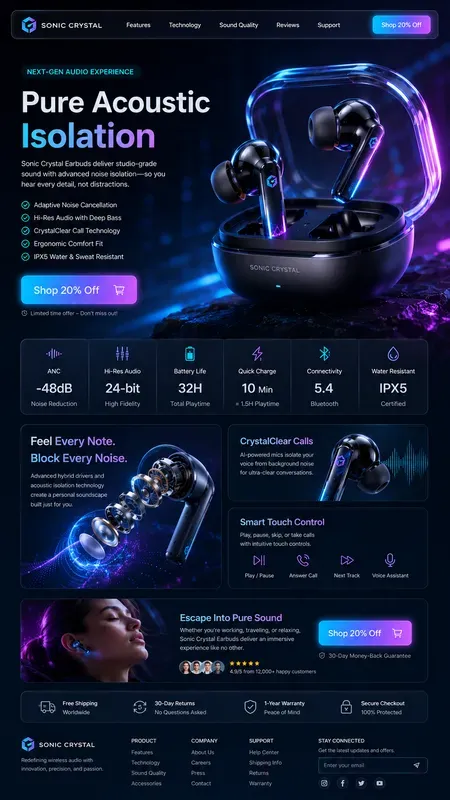 Tech Gadget Landing Page UI Layouts