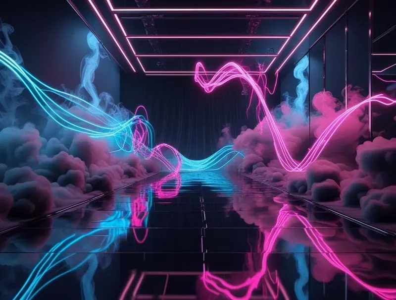 3D Neon Light Trails Tech Backdrops