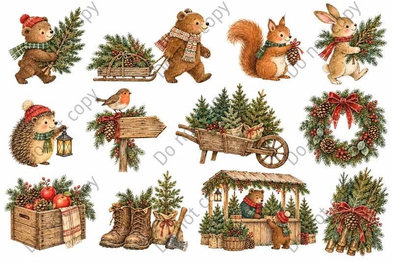 Woodland Christmas Clipart Sets