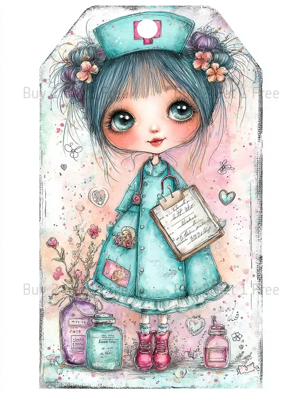 Whimsical Nurse Girl Product Tags