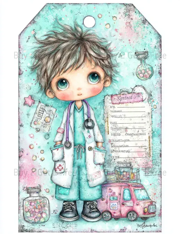 Whimsical Nurse Girl Product Tags