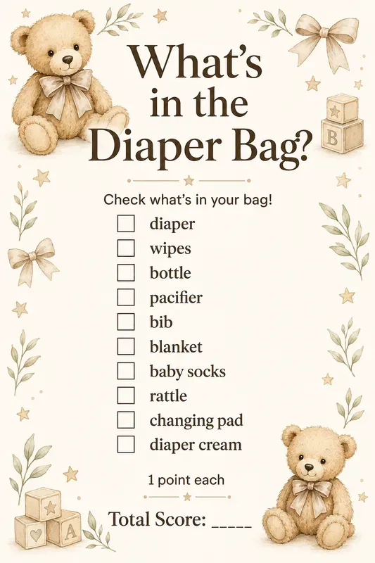 Baby Shower Diaper Bag Game Printables