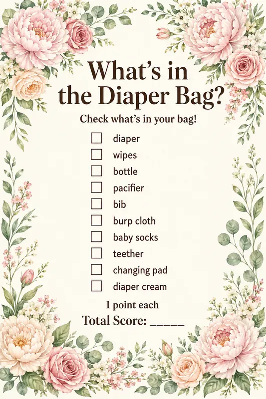 Baby Shower Diaper Bag Game Printables