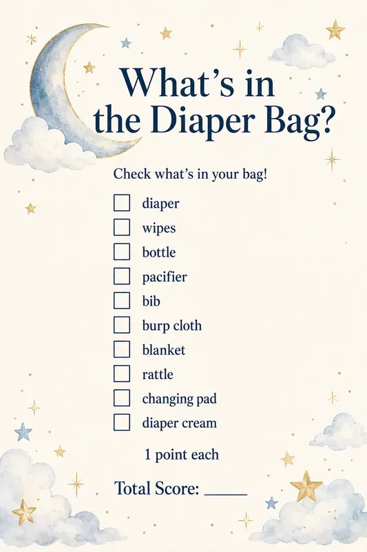 Baby Shower Diaper Bag Game Printables