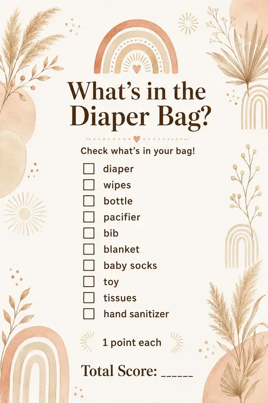 Baby Shower Diaper Bag Game Printables