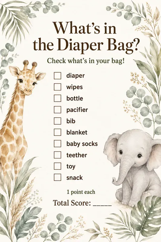 Baby Shower Diaper Bag Game Printables