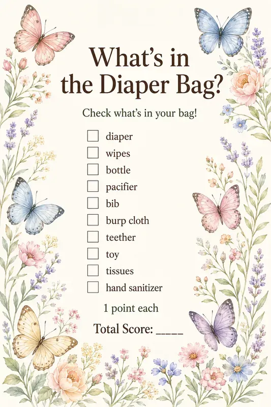 Baby Shower Diaper Bag Game Printables