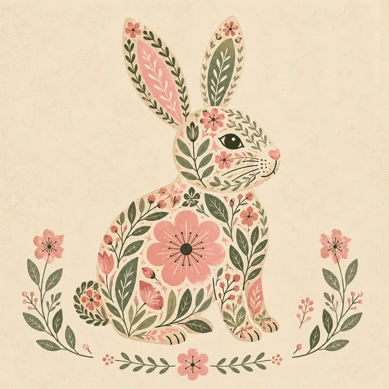 Folk Floral Animal Art