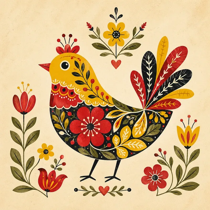 Folk Floral Animal Art
