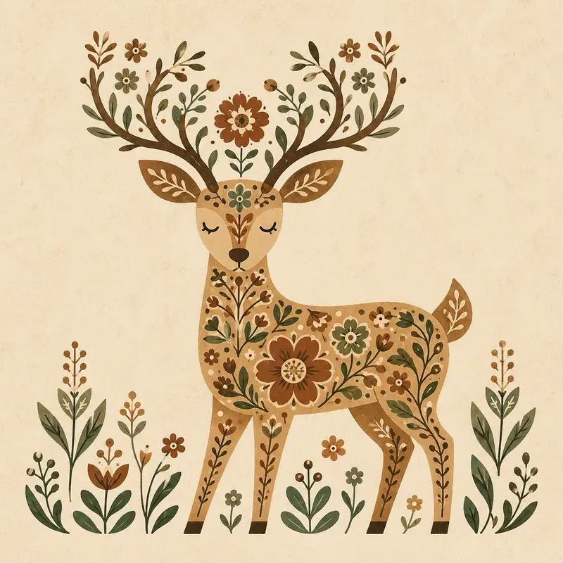 Folk Floral Animal Art