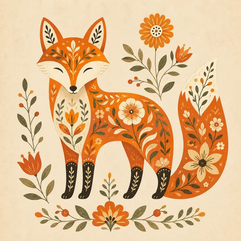 Folk Floral Animal Art