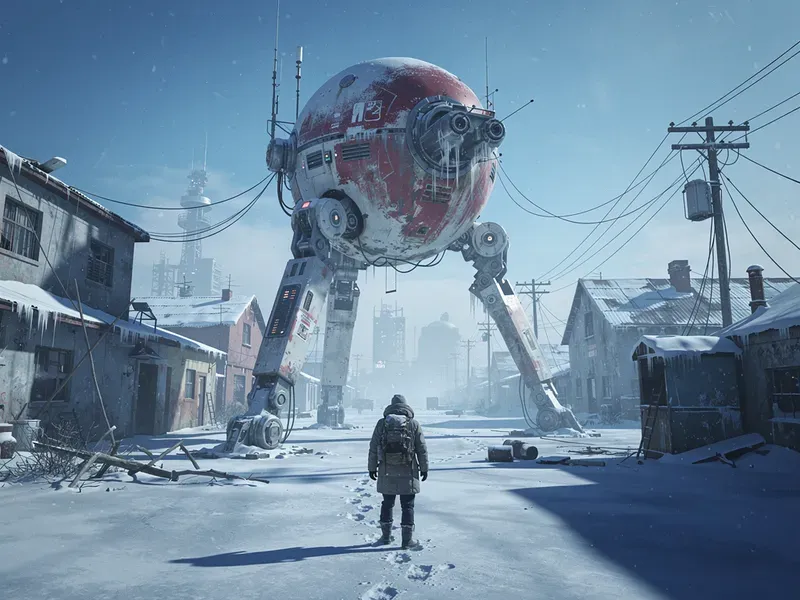 Retro Futuristic Scifi Scenes Giant Mechs