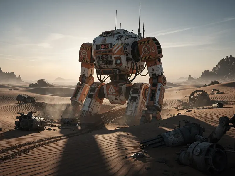 Retro Futuristic Scifi Scenes Giant Mechs