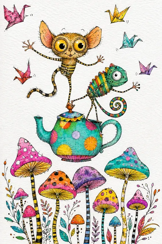 Whimsical Naive Watercolor Art