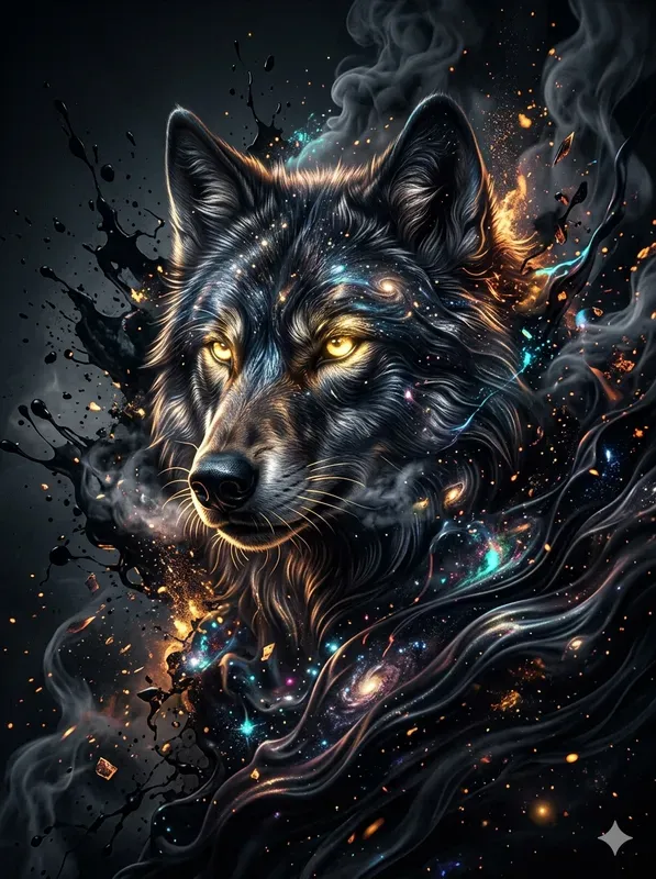 3D Cosmic Dark Ink Ember Art