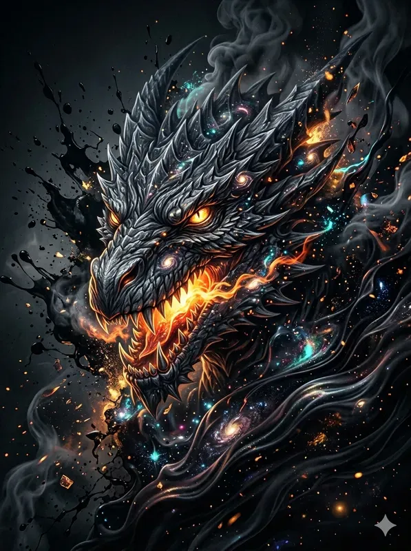 3D Cosmic Dark Ink Ember Art