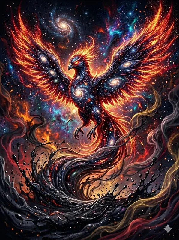 3D Cosmic Dark Ink Ember Art