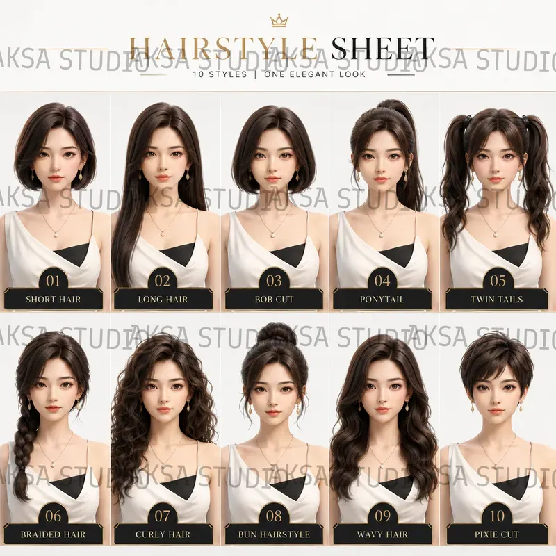 3D Character Hairstyle Sheets