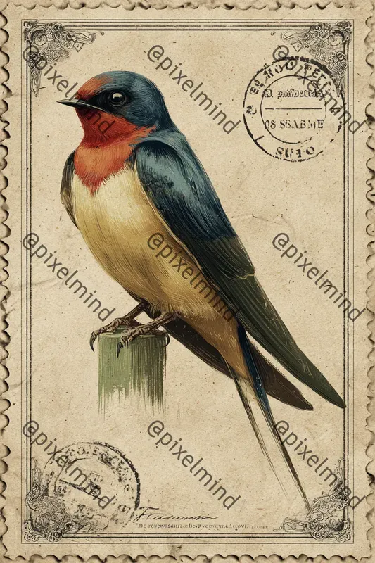 Vintage Gouache Postage Stamps