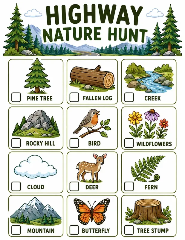 Kids Nature Highway Scavenger Hunts