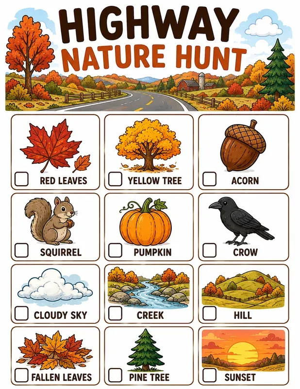 Kids Nature Highway Scavenger Hunts