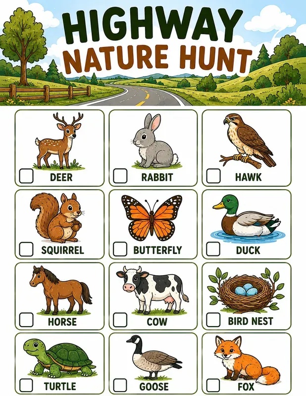 Kids Nature Highway Scavenger Hunts