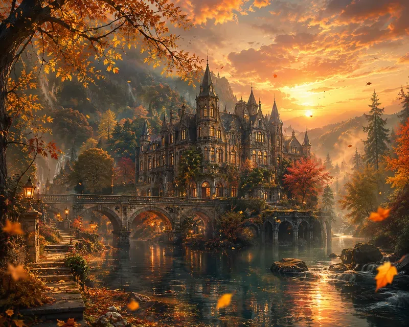 Enchanted Riverside Manor Dreamscape Art