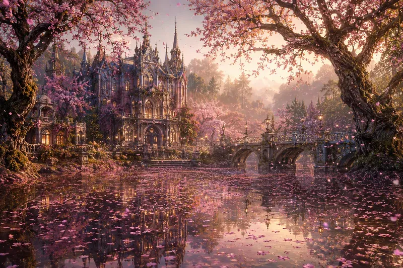 Enchanted Riverside Manor Dreamscape Art