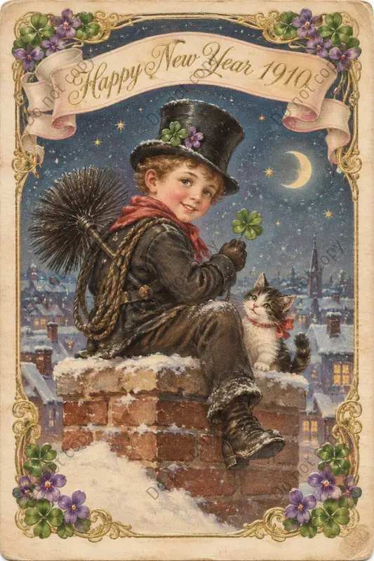 New Year Greeting Postcard Art