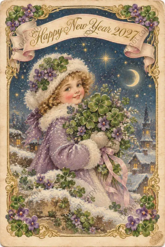 New Year Greeting Postcard Art