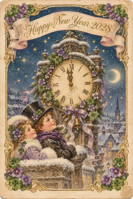 New Year Greeting Postcard Art