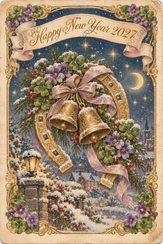 New Year Greeting Postcard Art