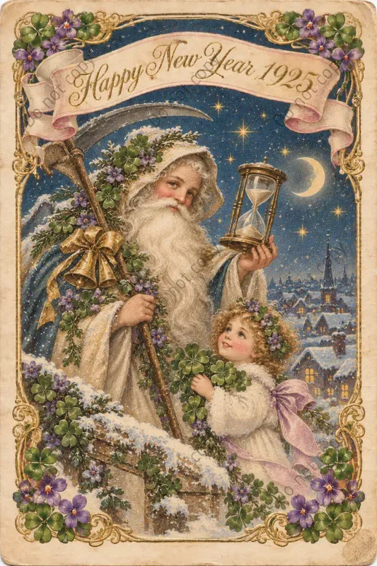 New Year Greeting Postcard Art